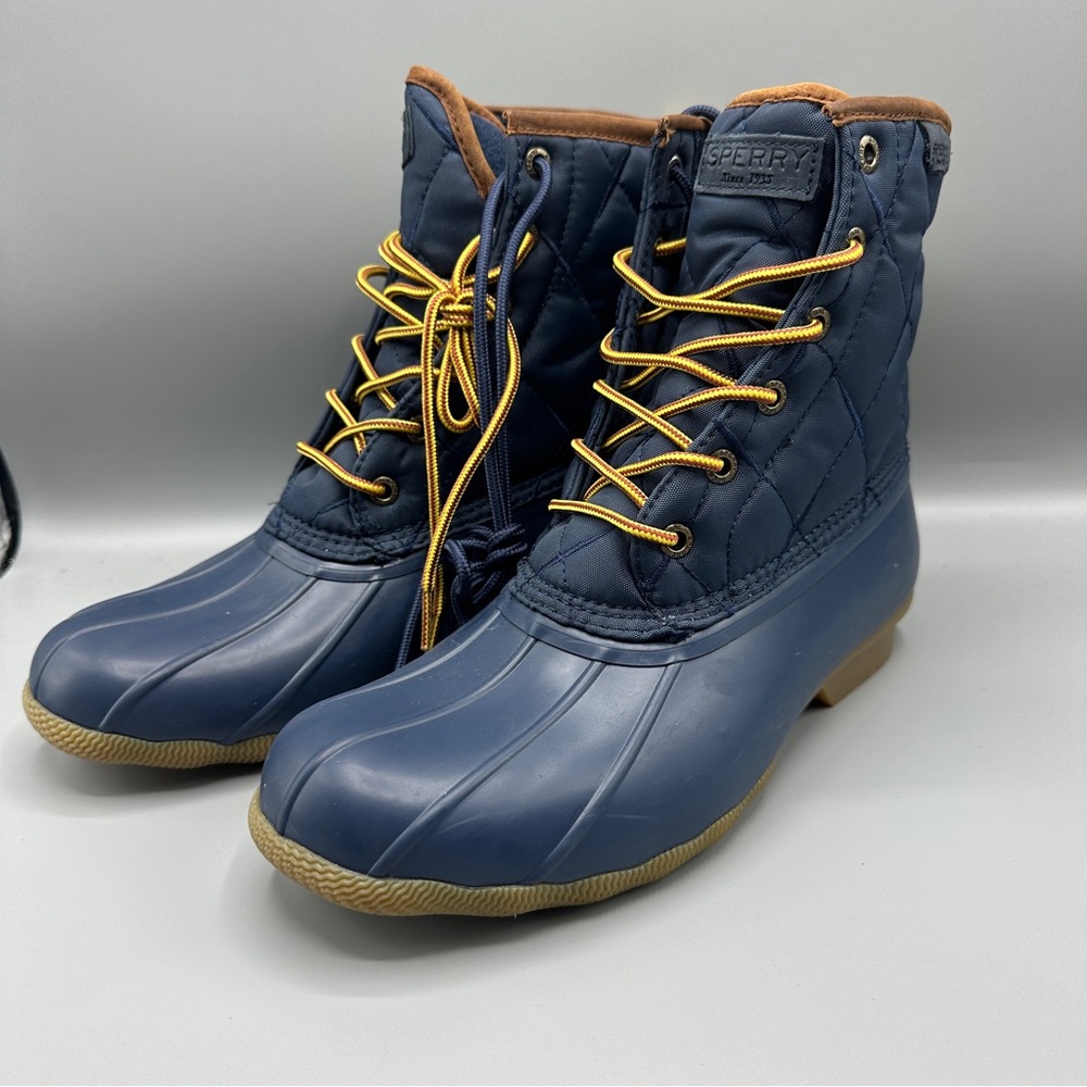 Sperry Saltwater Nylon Navy Duck Boots Mens Size 9.5 Blue Yellow